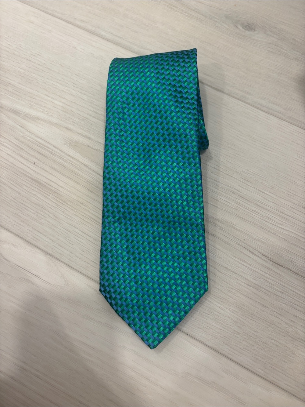 Charvet Green and Blue Micro-Check Woven Tie